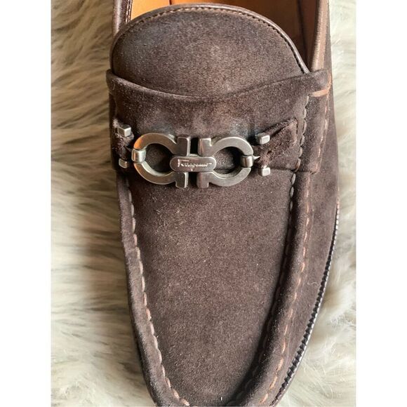 Salvatore Ferragamo Brown Suede Loafers Men\'s 10 D